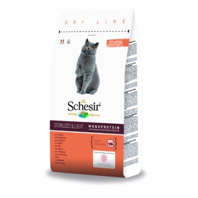Облегченный сухой корм для взрослых стерилизованных кошек и кастрированных котов (с курицей) Schesir Sterilized And Light 10 кг