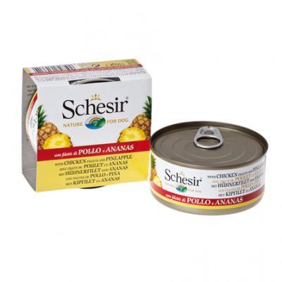Консервы для взрослых собак Schesir Филе для взрослых собак всех пород (с цыпленком и ананасом) 150 гр