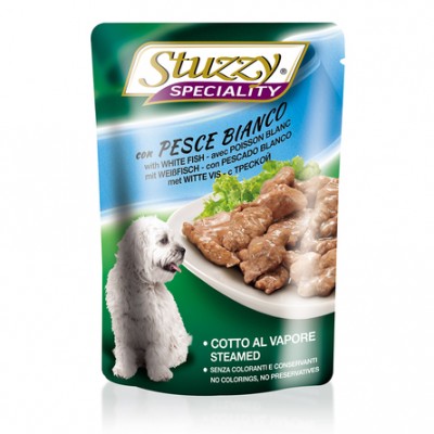 Кусочки паштета в соусе для взрослых собак всех пород с треской Stuzzy Dog con Pesce Bianco 100 г