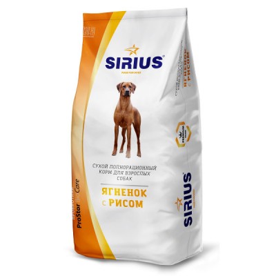 Сухой полнорационный корм для взрослых собак с ягнёнком и рисом Sirius Adult Dog Lamb & Rice 15 кг