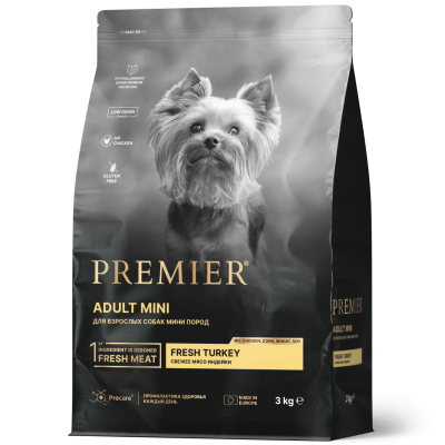Корм для взрослых собак мелких пород с нормальной активностью, чувствительным пищеварением или склонных к аллергии Premier Dog Turkey ADULT Mini 1 кг