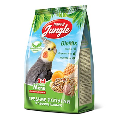 Корм для средних попугаев при линьке Happy Jungle Medium Bird Meal Molt 500 г