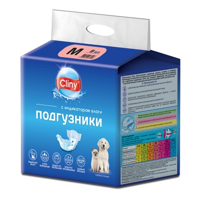 Подгузники для собак и кошек M, 9шт  Cliny 5-10 кг