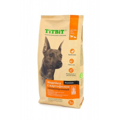 Сухой корм для собак всех пород гипоаллергенный индейка с картофелем Titbit Turkey & Potato 3 кг
