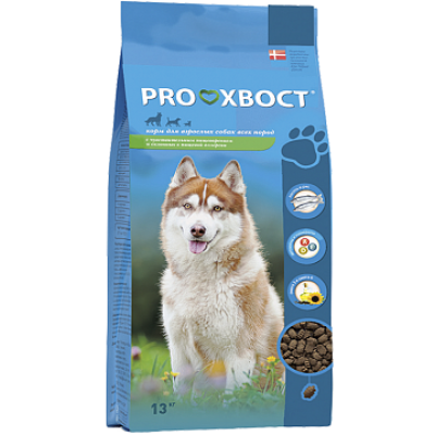 Корм для собак с чувствительным пищеварением и склонных к аллергии 13 кг с лососем и рисом ProХвост Adult Dog Rice 13 кг
