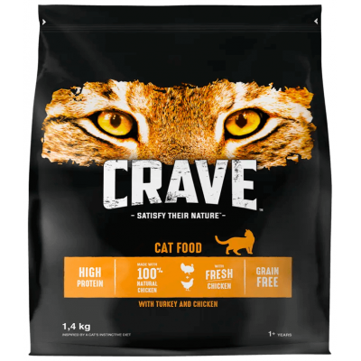 Сухой корм для кошек со вкусом курицы и индейки Crave Cat 1,4 кг