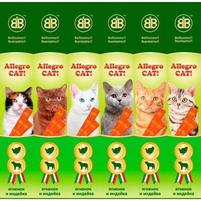 Лакомство для кошек с ягненком и индейкой, 6 шт B&B Allegro Cat Ягненок