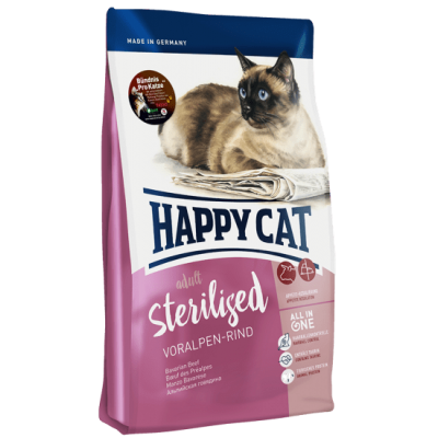 Сухой корм с говядиной для стерилизованных кошек Happy Cat Sterilised Voralpen Rind 300 г