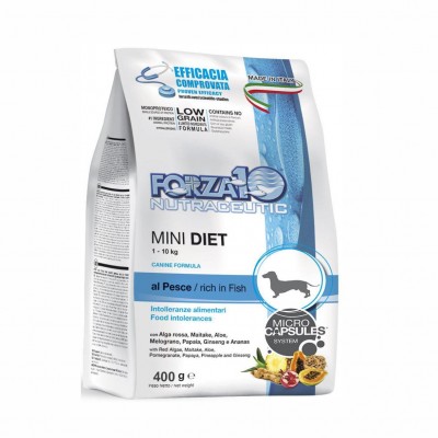 Сухой корм для взрослых собак мелких пород из морской рыбы с микрокапсулами Forza10 Mini Diet Pesce 28/14 400 г