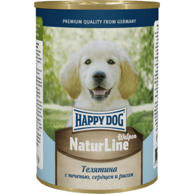 Консервы для щенков и юниоров Happy Dog Телятина с печенью, сердцем и рисом 400 г