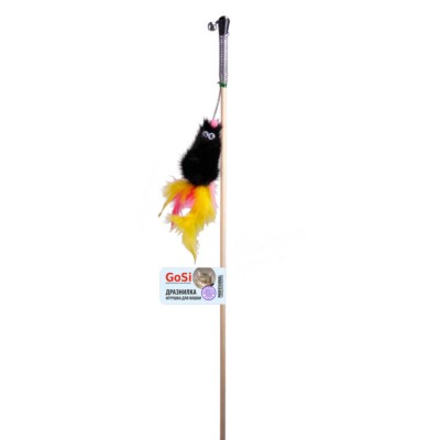 Игрушка для кошек Махалка с хвостом перо пышное на веревке GoSi Мышь 60 см