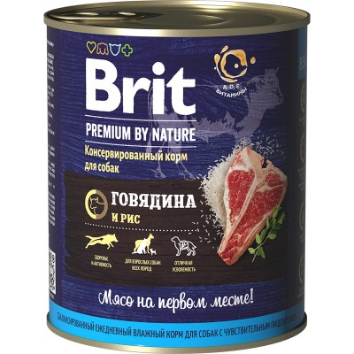 Консервы для собак с говядиной и рисом Brit Premium by Nature Beef & Rice 850 г