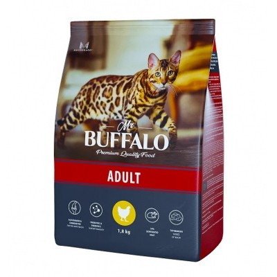 Корм для кошек живущих в помещении с курицей Mr.Buffalo ADULT 1,8 кг