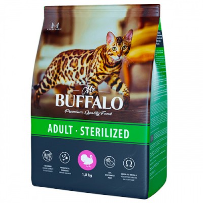 Корм для стеризованных кошек с индейкой Mr.Buffalo ADULT STERILIZED 1,8 кг