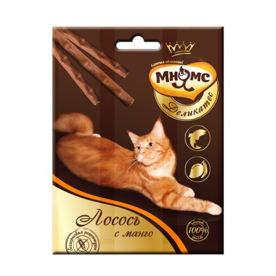 Лакомые палочки 9 см для кошек с лососем и манго Мнямс Деликатес 3 * 4 г