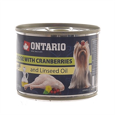 Консервы для собак: гусь и клюква Ontario Mini Goose, Cranberries, Dandelion&linseed oil 200 г