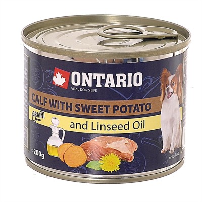 Консервы для собак: телятина и батат Ontario Mini Calf, Sweetppotato, Dandelion&linseed oil 200 г