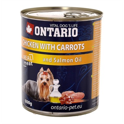 Консервы для собак: курица и морковь Ontario Chicken, Carrots, Salmon Oil 800 г