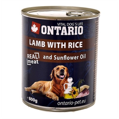 Консервы для собак: ягненок и рис Ontario Lamb, Rice, Sunflower Oil 800 г