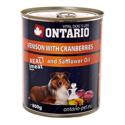 Консервы для собак: оленина и клюква Ontario Venison, Cranberries, Safflower Oil 800 г