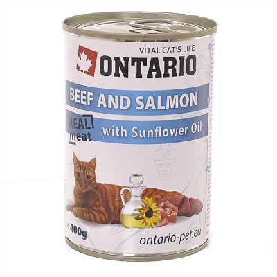 Консервы для кошек: говядина и лосось Ontario Beef, Salmon, Sunflower Oil 400 г