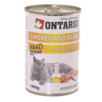 Консервы для кошек: курица и кролик Ontario Chicken, Rabbit, Salmon Oil 400 г