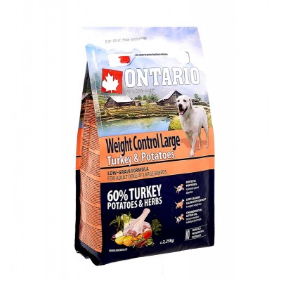 Корм для собак крупных пород контроль веса с индейкой и картофелем Ontario Large Weight Control Turkey&Potatoes 2,25 кг