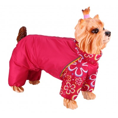 Дождевик для йоркширского терьера, красный с цветами (разные размеры) Dezzie Raincoat for dogs S
