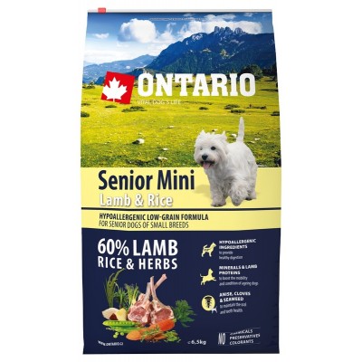 Корм для пожилых собак малых пород с ягненком и рисом Ontario Senior Mini Lamb&Rice 6,5 кг