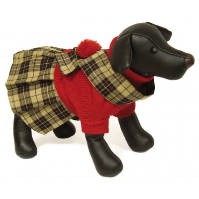 Свитер красный с юбкой-шотландкой, 20 см Dezzie Knitted for dogs 30 см