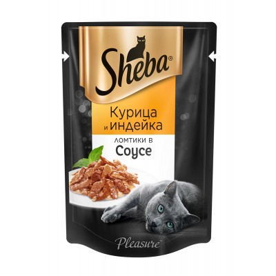 Консервы для кошек паучи Sheba Pleasure ломтики в соусе, курица и индейка 85 г