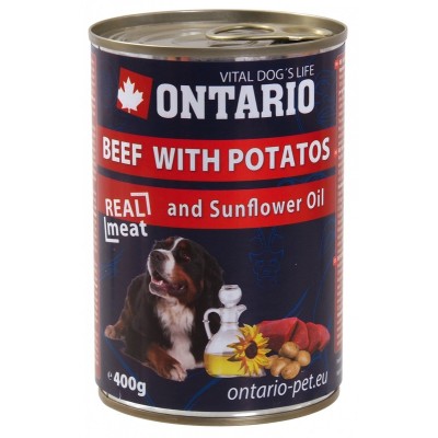 Консервы для собак: говядина и картофель Ontario Beef, Potatos, Sunflower Oil 400 г