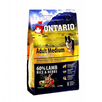 Корм для собак с ягненком и рисом Ontario Adult Medium Lamb&Rice 12 кг