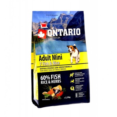 Корм для собак малых пород с 7 видами рыбы и рисом Ontario Adult Mini 7 Fish&Rice 2,25 кг