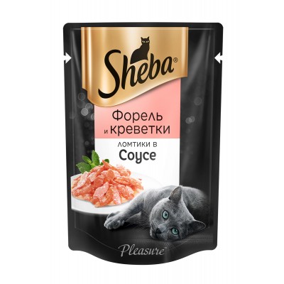Консервы для кошек паучи Sheba Pleasure ломтики в соусе, форель и креветки 85 г