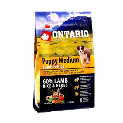 Корм для щенков с ягненком и рисом Ontario Puppy Medium Lamb&Rice 2,25 кг