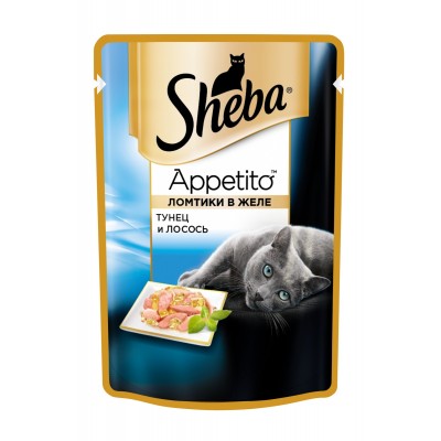 Консервы для кошек паучи Sheba Appetito ломтики в желе, тунец и лосось 85 г