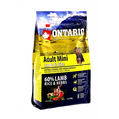 Корм для собак малых пород с ягненком и рисом Ontario Adult Mini Lamb&Rice 2,25 кг