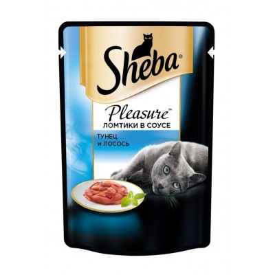 Консервы для кошек паучи Sheba Pleasure ломтики в соусе, тунец и лосось 85 г