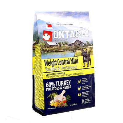 Корм для собак малых пород контроль веса с индейкой и картофелем Ontario Mini Weight Control Turkey&Potatoes 2,25 кг
