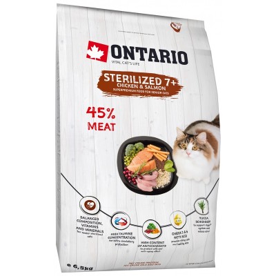 Корм для пожилых стерилизованных кошек с курицей Ontario Cat Sterilised 7+ 2 кг