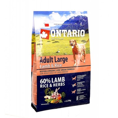 Корм для собак крупных пород с ягненком, индейкой и рисом Ontario Adult Large Lamb, Turkey&Rice 2,25 кг