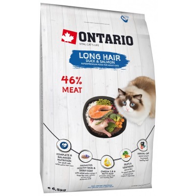 Корм для длинношерстных кошек с уткой и лососем Ontario Cat Longhair 6,5 кг
