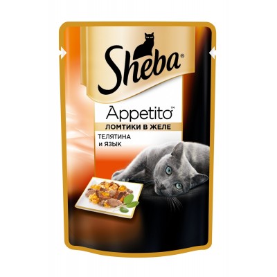 Консервы для кошек паучи Sheba Appetito ломтики в желе, телятина и язык 85 г