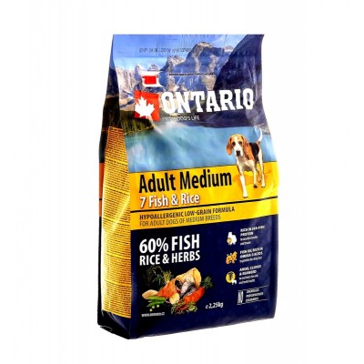 Корм для собак с 7 видами рыбы и рисом Ontario Adult Medium 7 Fish&Rice 12 кг