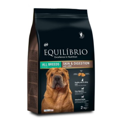 Сухой корм для взрослых собак с ягненком для здоровой кожи и чувствительного пищеварения Equilibrio Skin& Digestion Lamb 12 кг