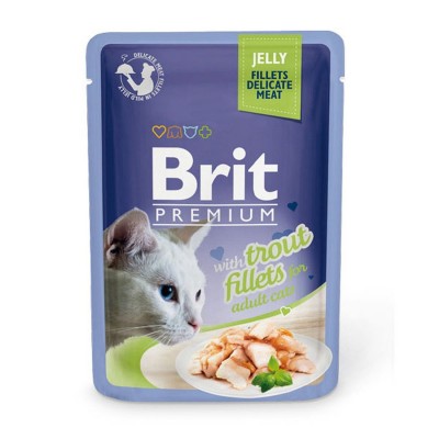 Паучи для кошек кусочки в желе из филе форели Brit Adult Cat Premium Jelly Trout Fillets 85 г