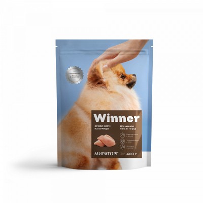 Полнорационный сухой корм для щенков мелких пород из курицы Winner Winner 0,8кг
