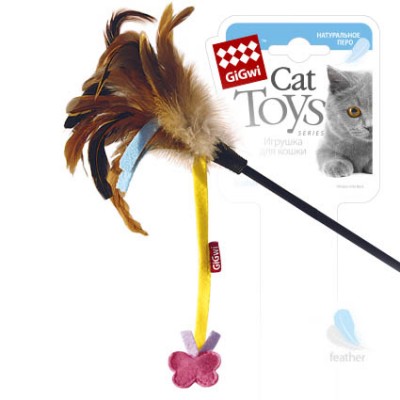 Игрушка для кошек GiGwi Дразнилка с бабочкой и перьями 51 см