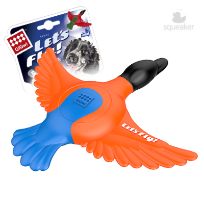 Игрушка для собак с пищалкой, оранжево-синяя GiGwi Lets Fly Утка для метания 30 см